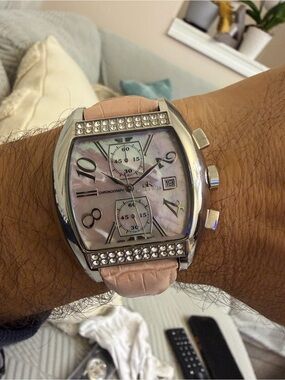 Adee Kaye Beverly Hills Sport Chronograph Pink MOP Swarovski Crystal Watch